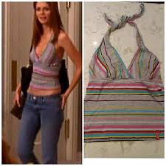 MISS SIXTY Deep V-neck Crop Halter Tie Up Top Medium Britney Spears - Picture 2 of 9